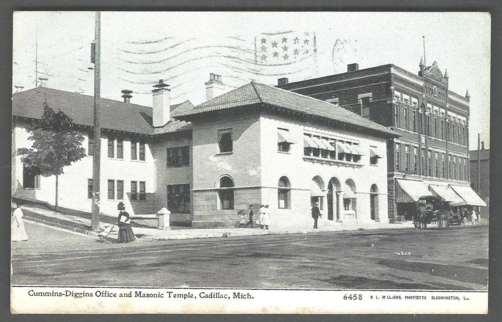 CADILLAC MICHIGAN Cummins-Diggins & Masonic Temple 1911 Divided back postcard