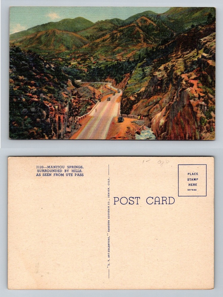 Manitou Springs, CO-Colorado, Ute Pass Highway Mountain View Vintage Postcard
