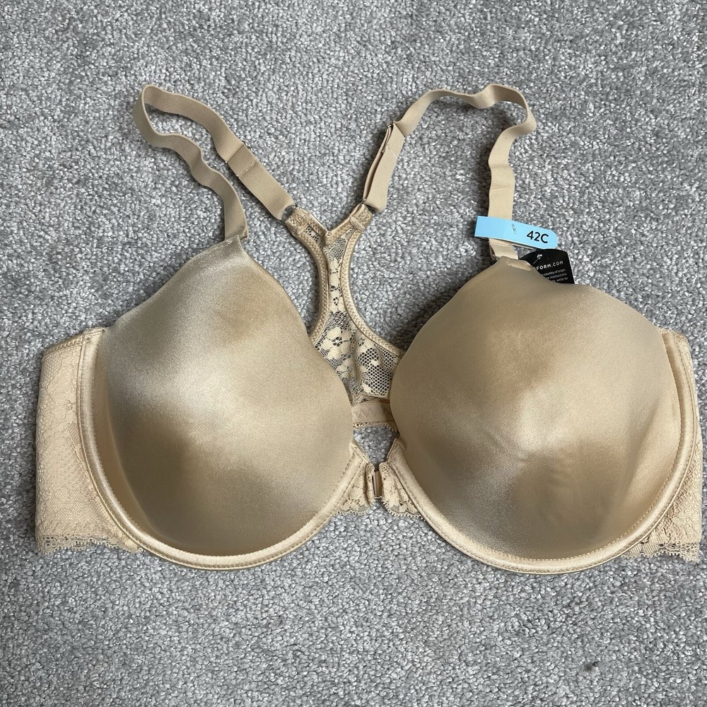 Maidenform Bra 42C Beige Full Coverage Racerback Underwire Padded Smoothing