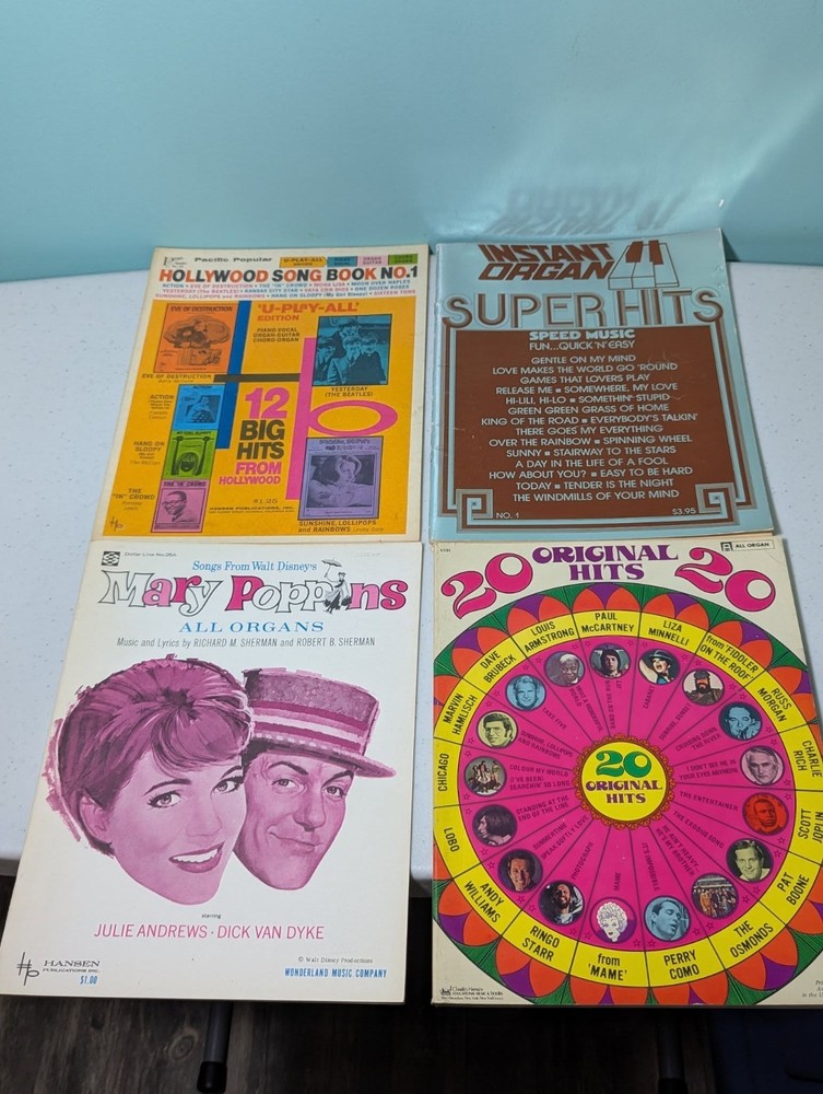 Organ Sheet Music Lot of 4 Various Books Marry Poppins & Beatles Vintage