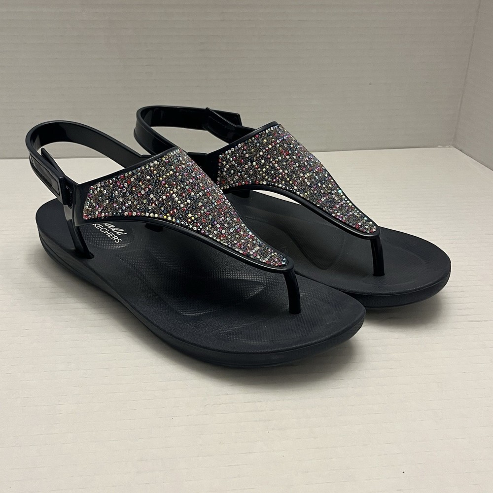 Cali Skechers Size 6.5 Blue Bejeweled Plastic Sandals