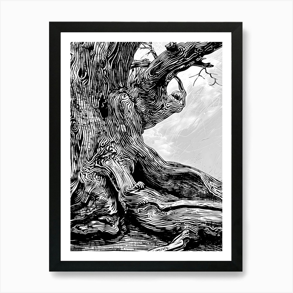 Vintage Oak Tree Framed Art Print on Canvas for Wall Decor  