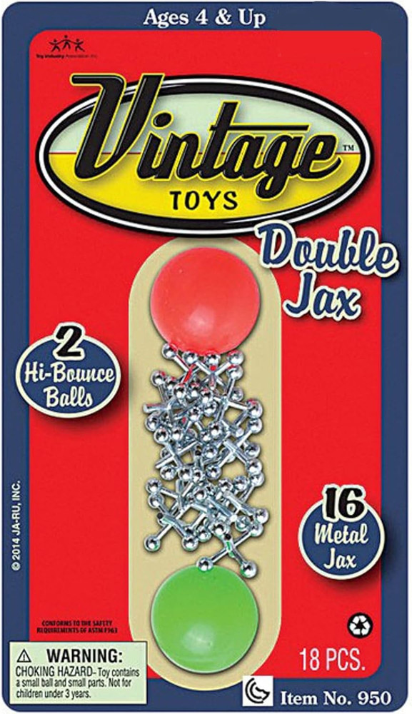 Vintage Metal Jacks Game Set/Two Bouncy Balls.(1 Pack) Mini Jax Toy. Classic Fam