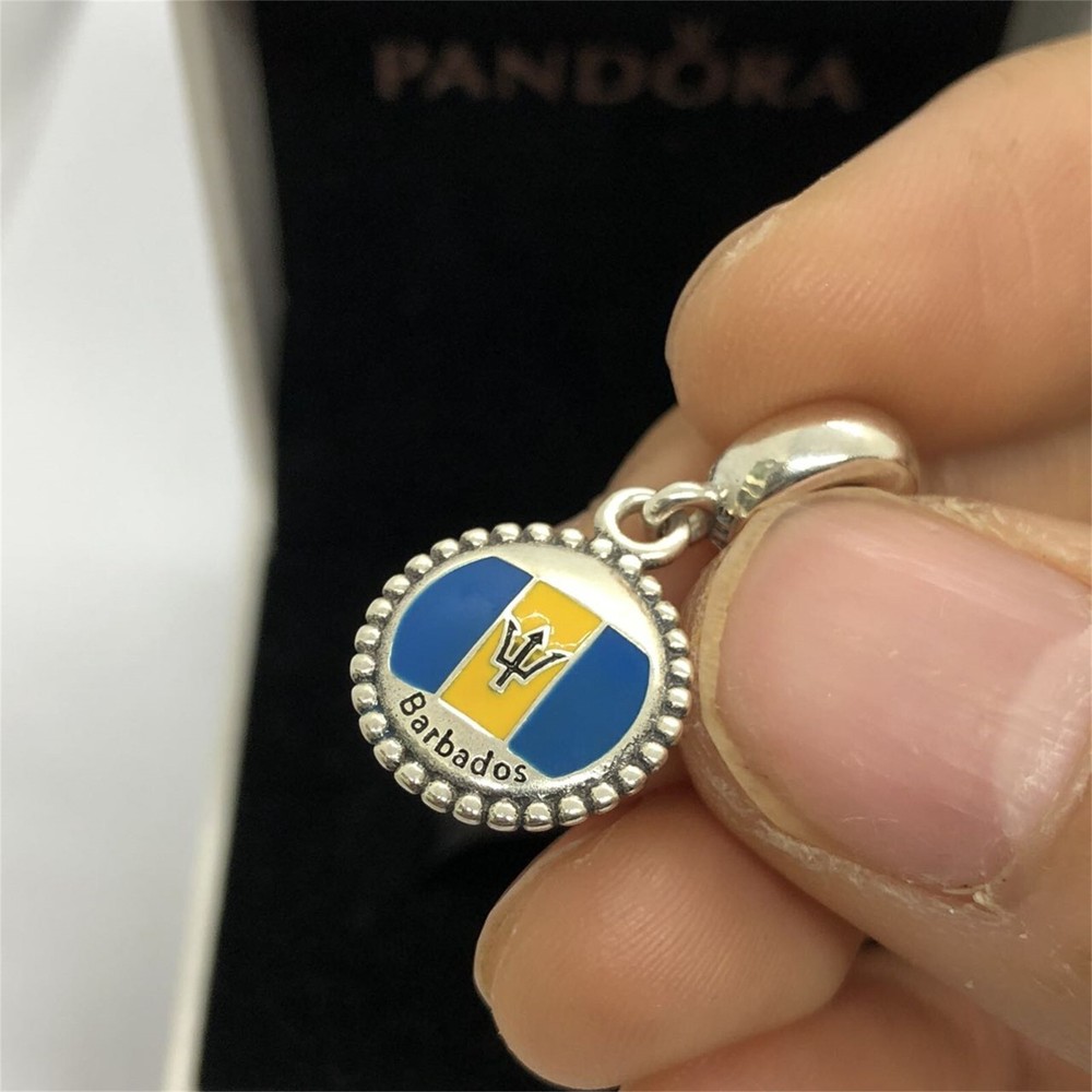 Pandora Barbados Flag Charm Travel Pendant S925 Silver with box
