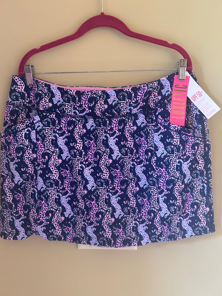 Lilly Pulitzer Sabbia Luxletic Skort Sz XL Oyster Bay Navy On The Catwalk Print