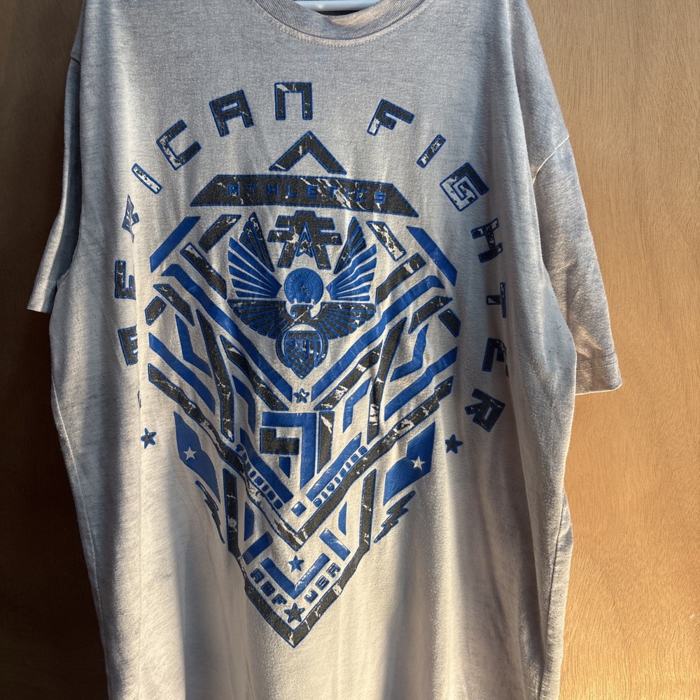 American Fighter Tee Shirt M Men's White Blue Print Short Sleeve