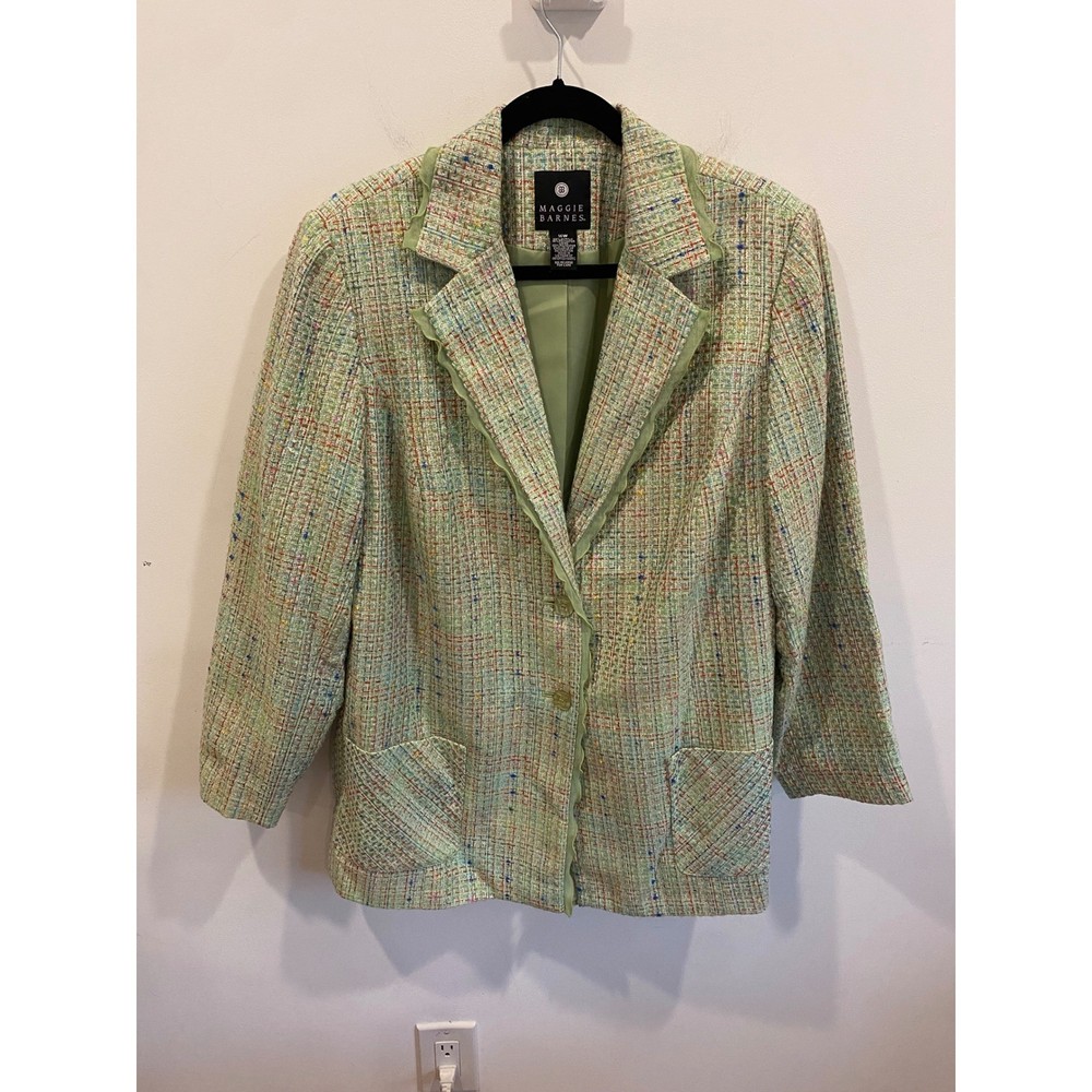 Maggie Barnes Vintage Plus Size Tweed Ruffled Blazer