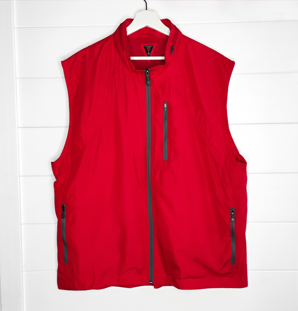 ScotteVest Men's Multi Pocket Travel Vest Full Zip Red XL Utility Hooded Flaw