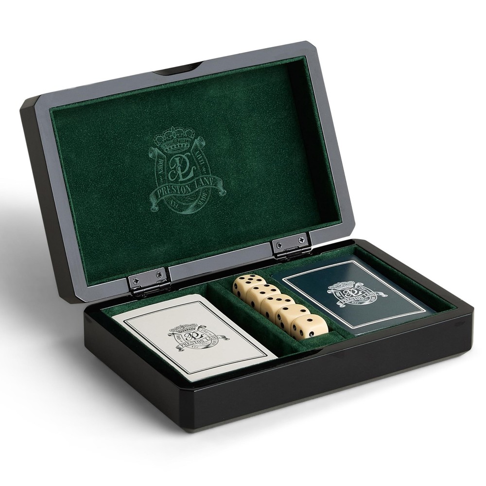 Chester Luxury Game Box – Wooden Playing Card & Dice Set with Velvet Lining –...