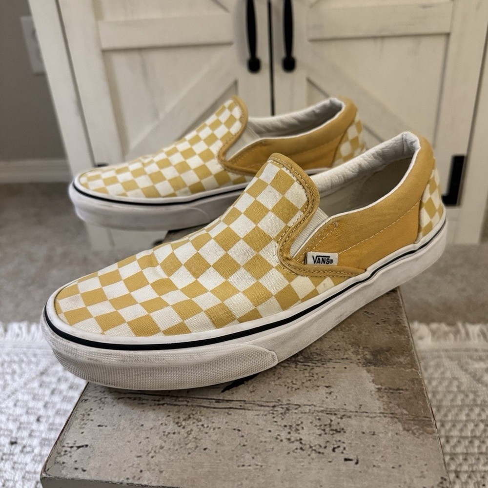 VANS Classic Slip-On Yellow White Checkerboard Men's Canvas Casual Shoes