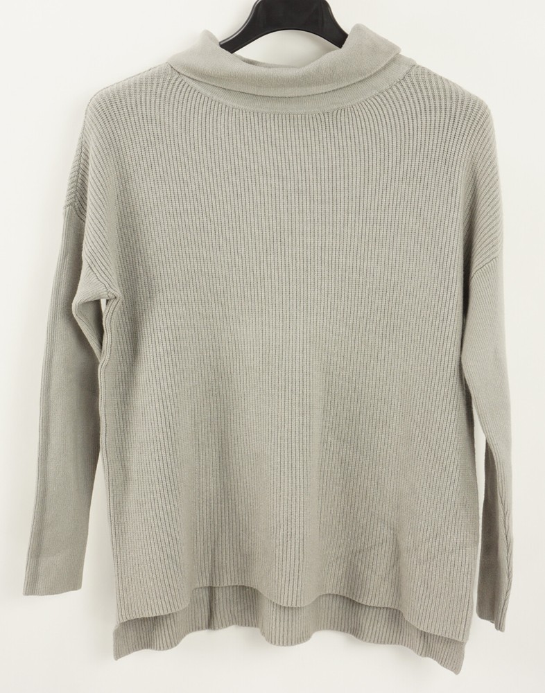 New Devotion by Cyrus Women's Small Putty Grey Rib Knit Cowl Neck Tunic Sweater