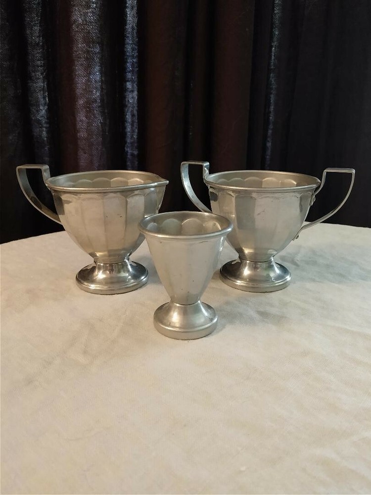 Vintage Aluminum Sugar Creamer Set with weighted bottom