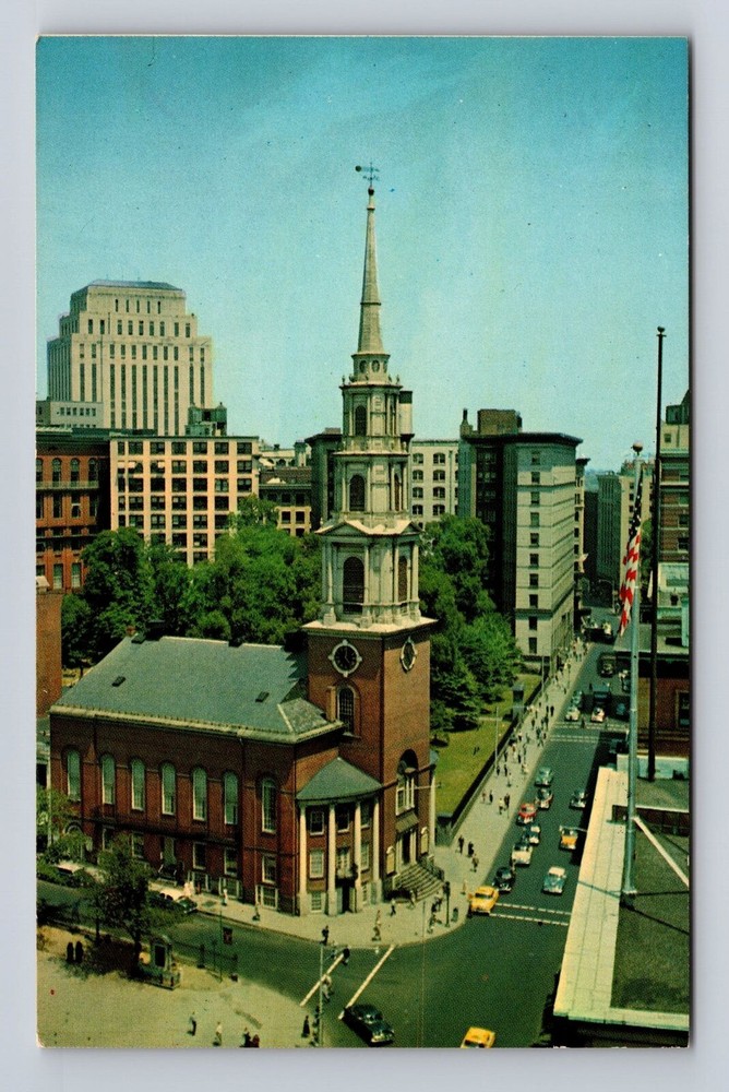 Boston MA-Massachusetts, Brimstone Corner, Park Street Church, Vintage Postcard