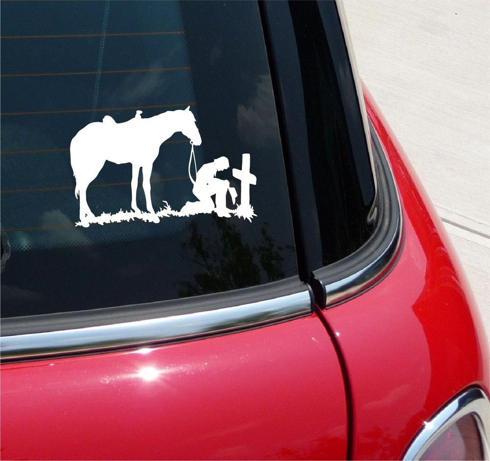 Funny Christian Cowboy Cross Prayer Car Decal Sticker
