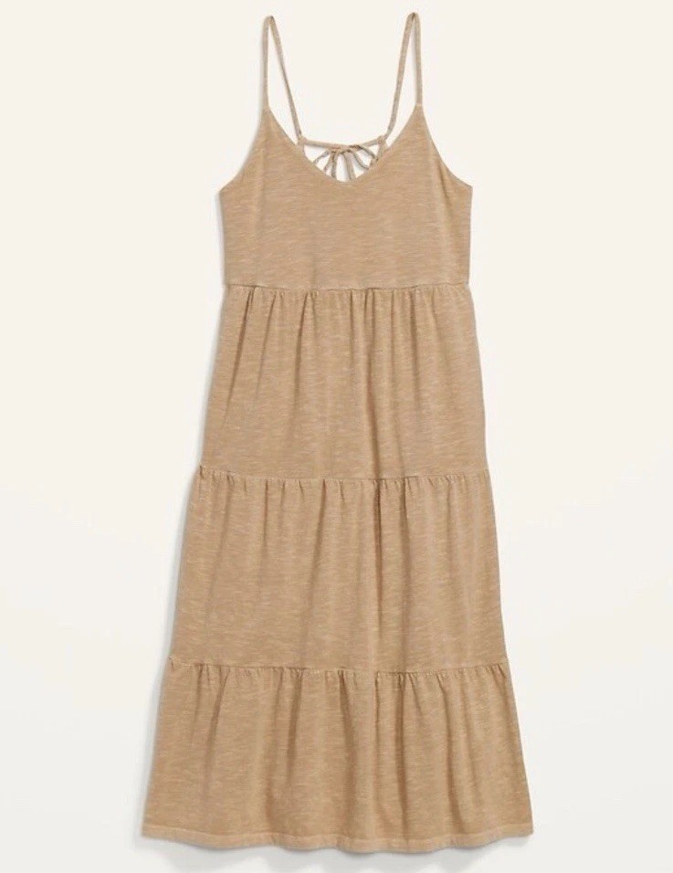 Old Navy Women’s Tan Brown Tiered Slub-Knit Midi Cami Swing Dress Petite Small