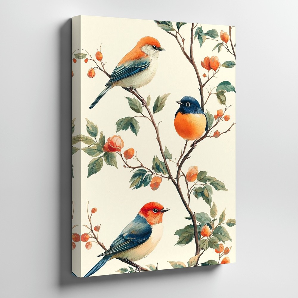 Colorful Birds And Blossoms Canvas Wall Art Floral Nature Print Home Decor