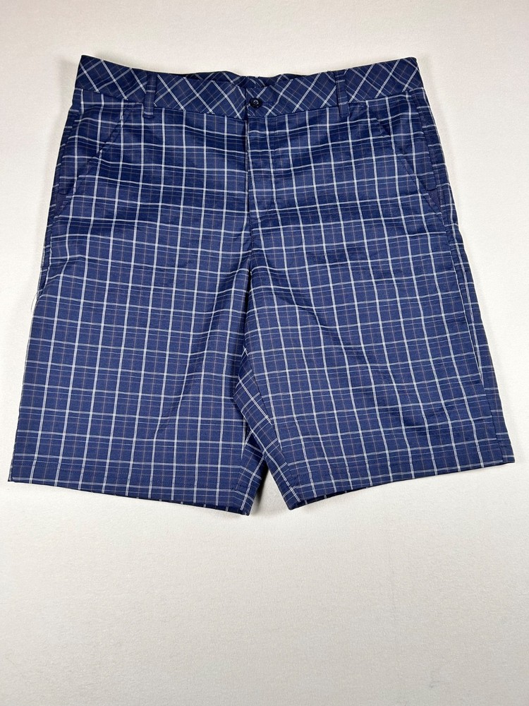 Fila Sport Golf Shorts Mens 36 Blue Plaid Performance Stretch Flat Front Casual
