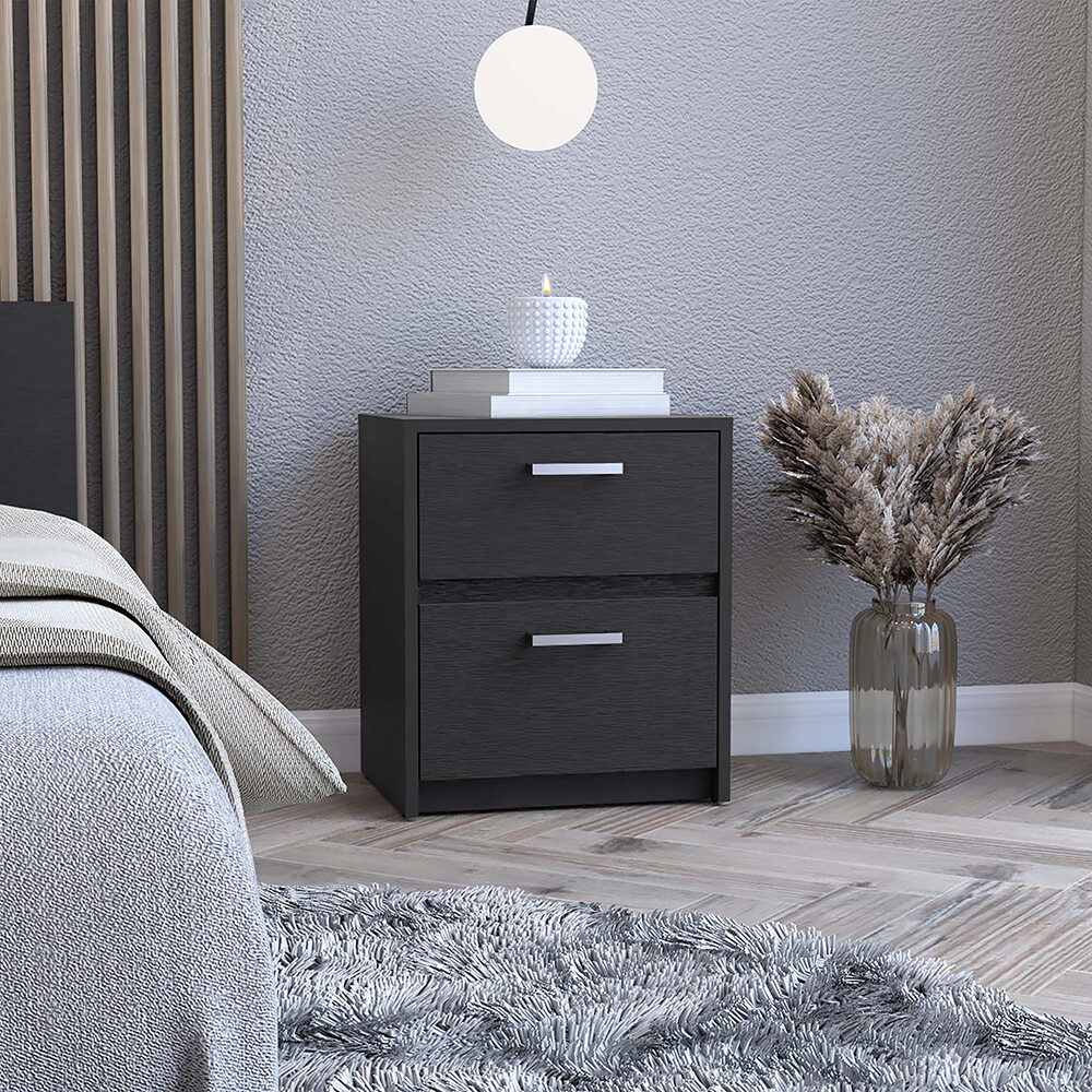 Black Wengue Chequered Nightstand with Two Drawers