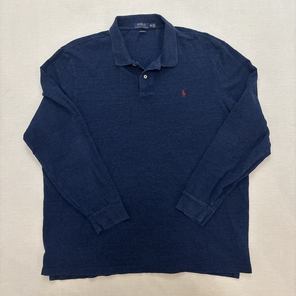 Polo Ralph Lauren Shirt Mens XXL Classic Fit Long Sleeve Polo Blue Pony Preppy