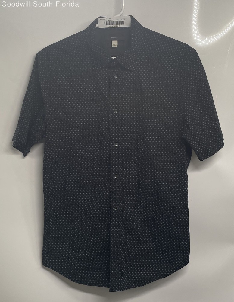 Diesel Mens Black Printed Cotton Short Sleeve Collared Button-Up Shirt Size M