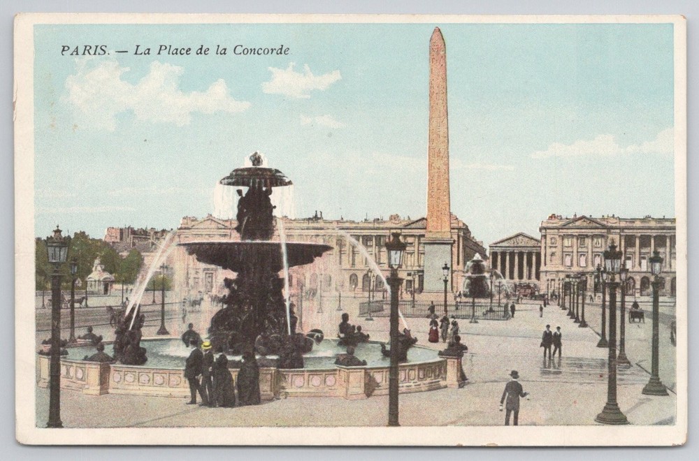 Vintage Paris Place de la Concorde Obelisk Fountain Postcard France
