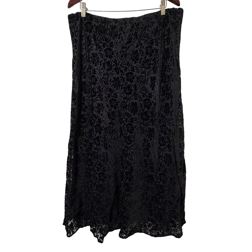 Sz 16 JM Collection Velvet Burnout Maxi Skirt Black Floral Lined Whimsigoth Boho