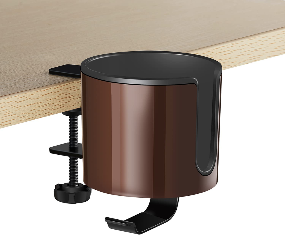 Luxury 2-In-1 Anti-Spill Cup Holder with under Desk Headphone Hanger (Coffee Bro