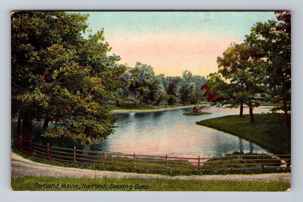 Maine ME Portland The Pond Deering Oaks Vintage Postcard