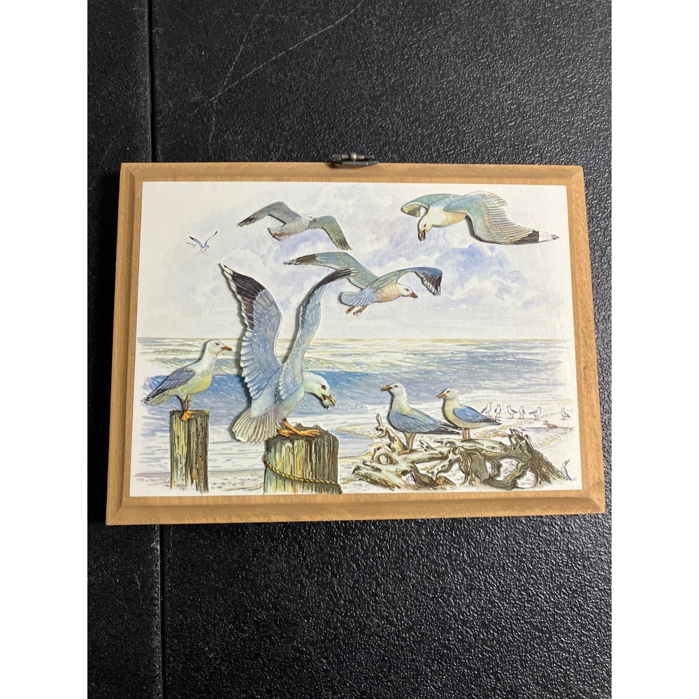 Vintage 3D Seagull Coastal Wall Art Wood Plaque Beach Decoupage Paper Tole Art
