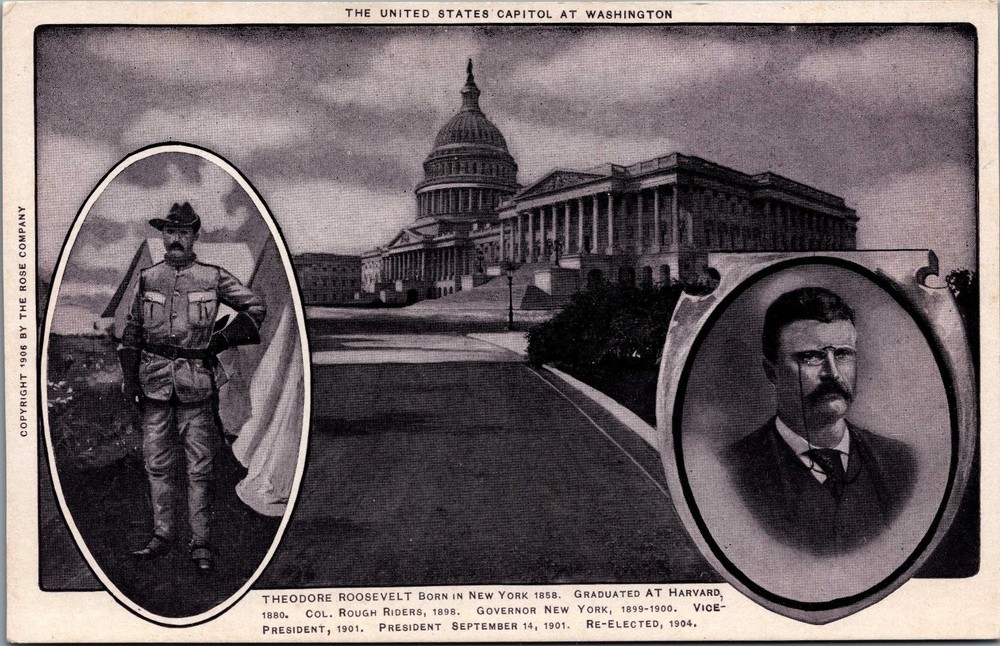 1906 Theodore Roosevelt US Capitol Postcard Rough Riders President Rose Co