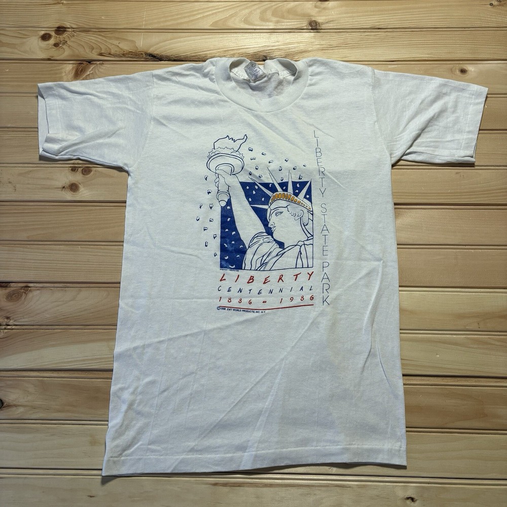 Vintage 80s New York City Liberty Centennial State Park Statue 1986 Shirt Medium