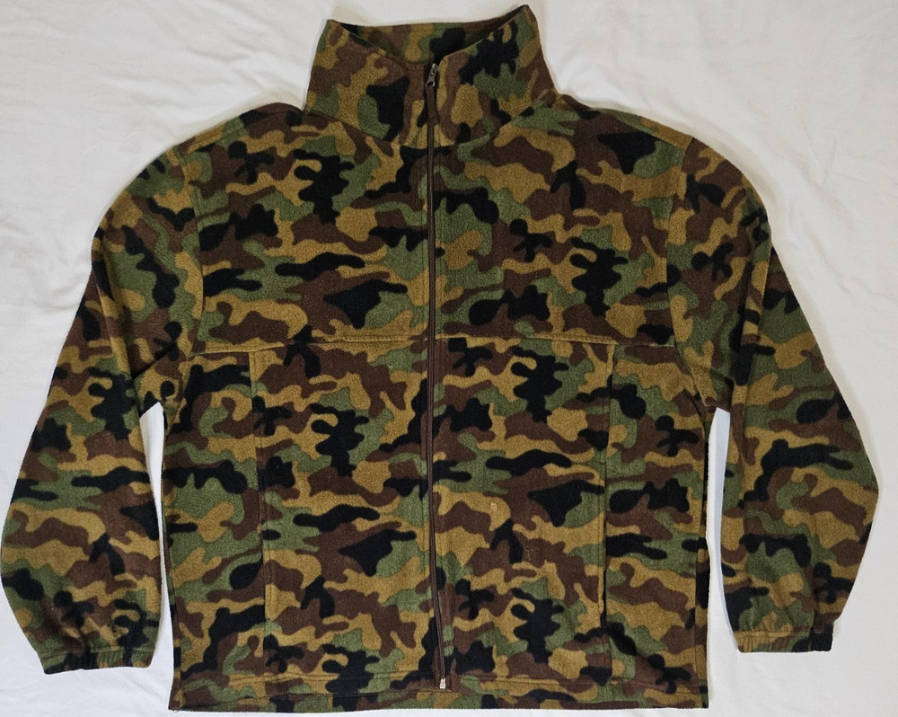 Vintage Premier International Full Zip Fleece Jacket Mens XL Woodland Camouflage