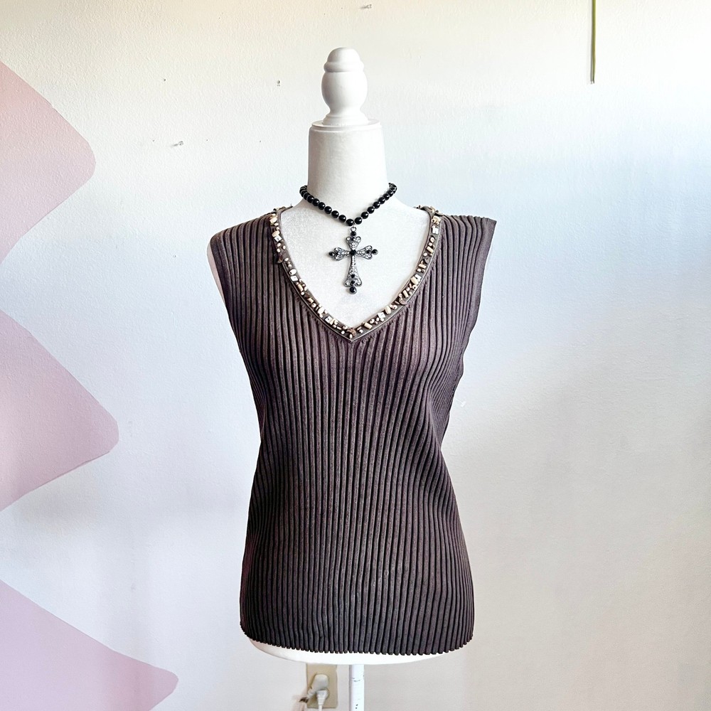 Vintage Beaded Tank Top Y2K 2000s Western Festival Coachella XL