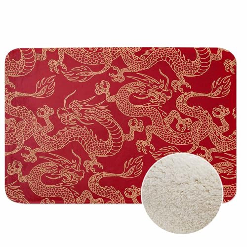 Dragon Bath Mat for Bathroom Traditional Flying Mascot Animal Chinese Dragons