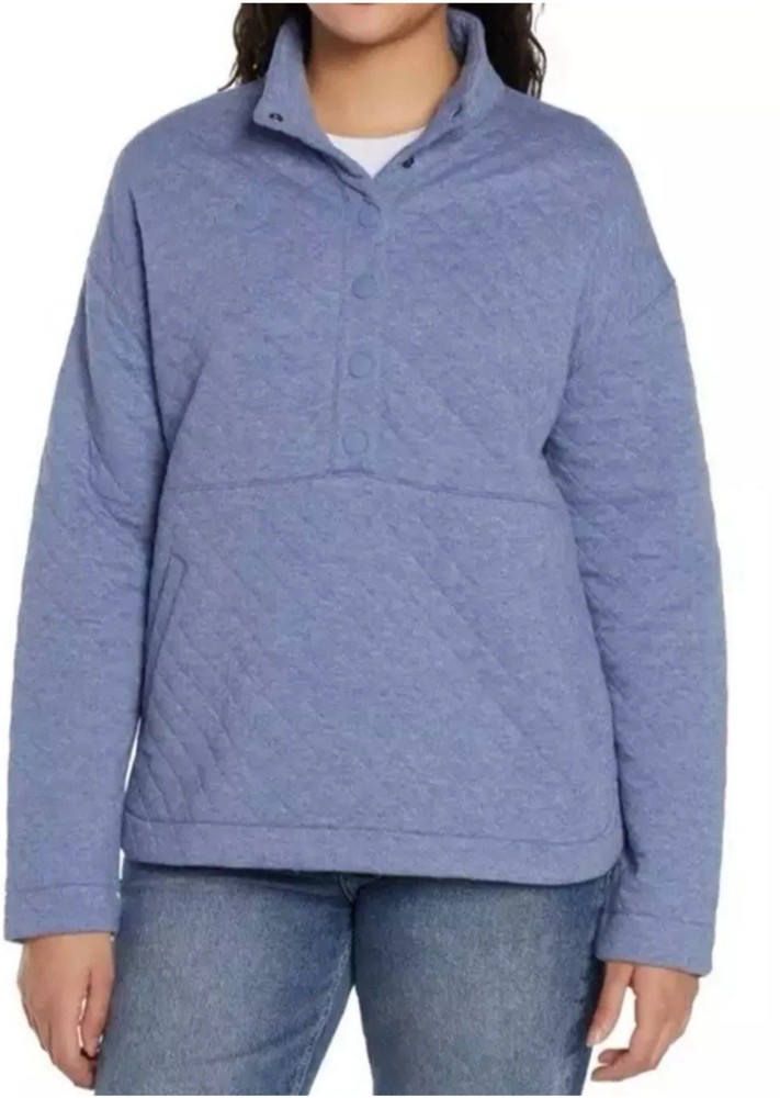 Eddie Bauer Women's Blue Quilted Kangaroo Pocket Pullover Small