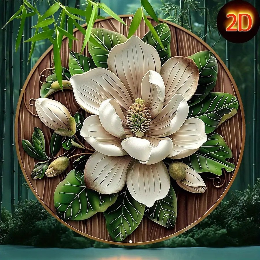 Magnolia Flower Aluminum Wall Art White Blossoms Rustproof