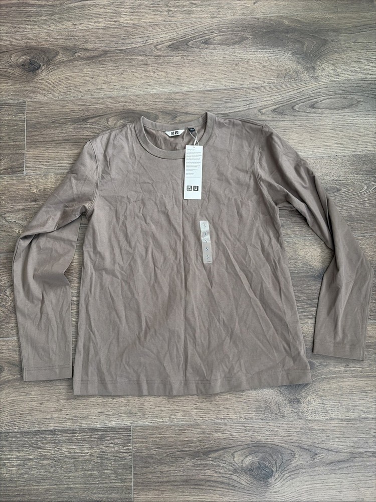 New UNIQLO U Brown Cotton Poly T-Shirt Long Sleeve Size S Womens