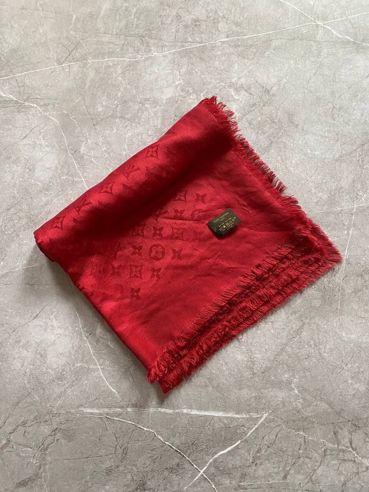 Rare Louis Vuitton Wool & Silk Monogram Scarf Made in Italy Red OS