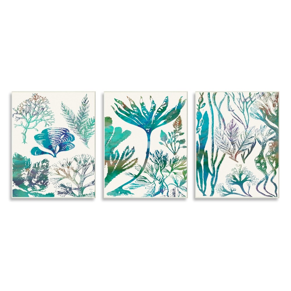 Stupell Collage of Blue Sea Plants Ocean Floor Design, 3pc Multi-Color 10 x 15