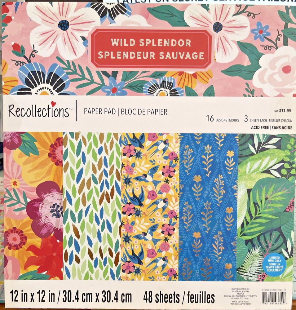 Recollections 12x12 48 Sheet Acid Free Card Stock Paper Pad WILD SPLENDOR RARE-image