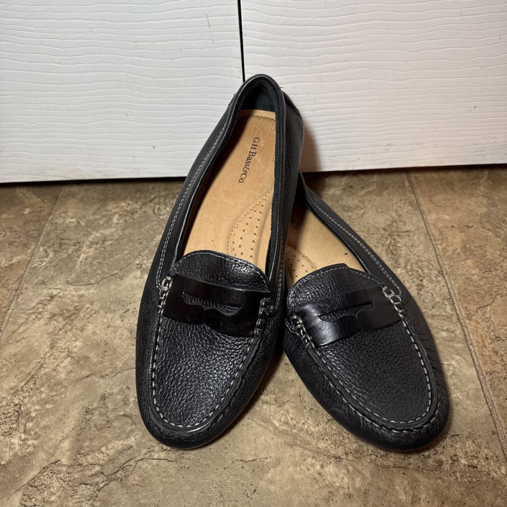 BASS Women’s Black Leather Penny Loafers Shoes Size 7.5 M