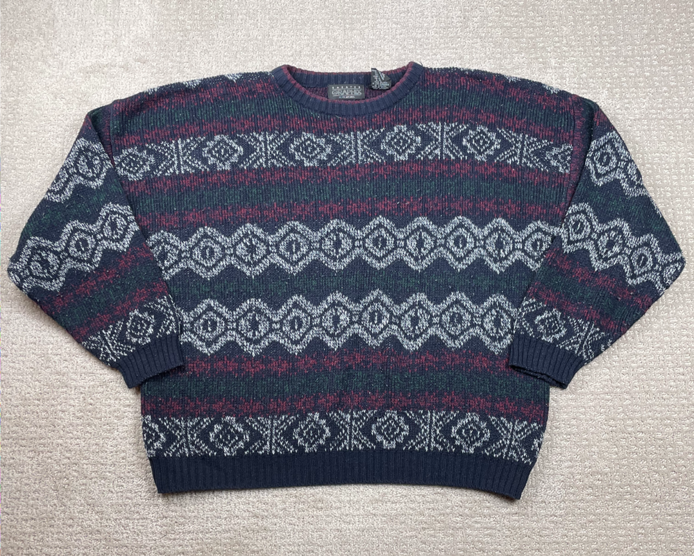 Vintage Knit Sweater Mens XL Nordic Fair Isle Colorful Geometric Pattern 90s