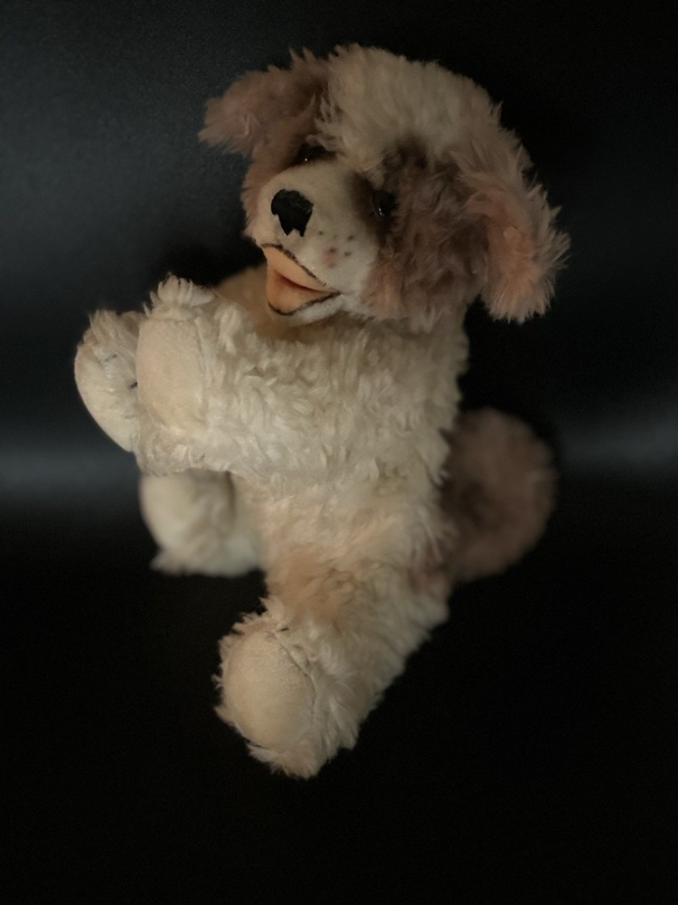 STEIFF ANTIQUE White & Brown Dog Plush Stuffed Toy COLLECTIBLE