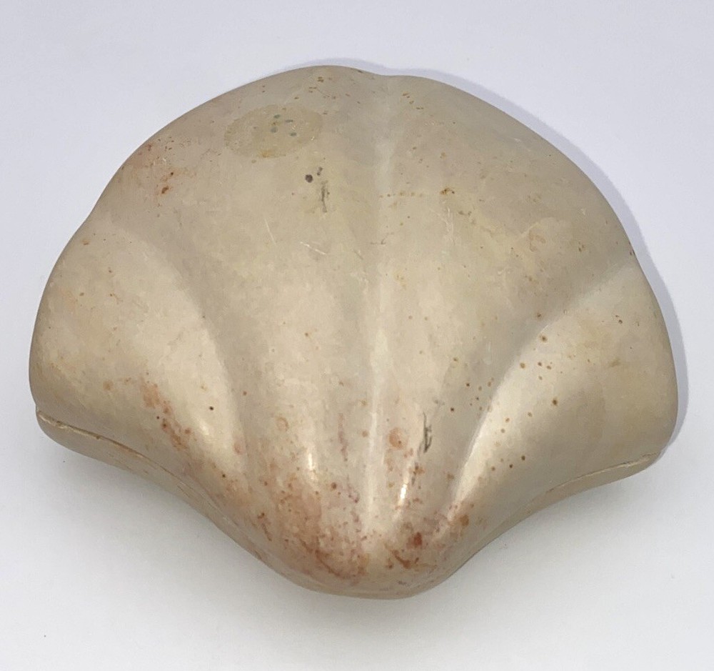 Soapstone Clam Shell Trinket Box 4.5x4.5x2 Inches
