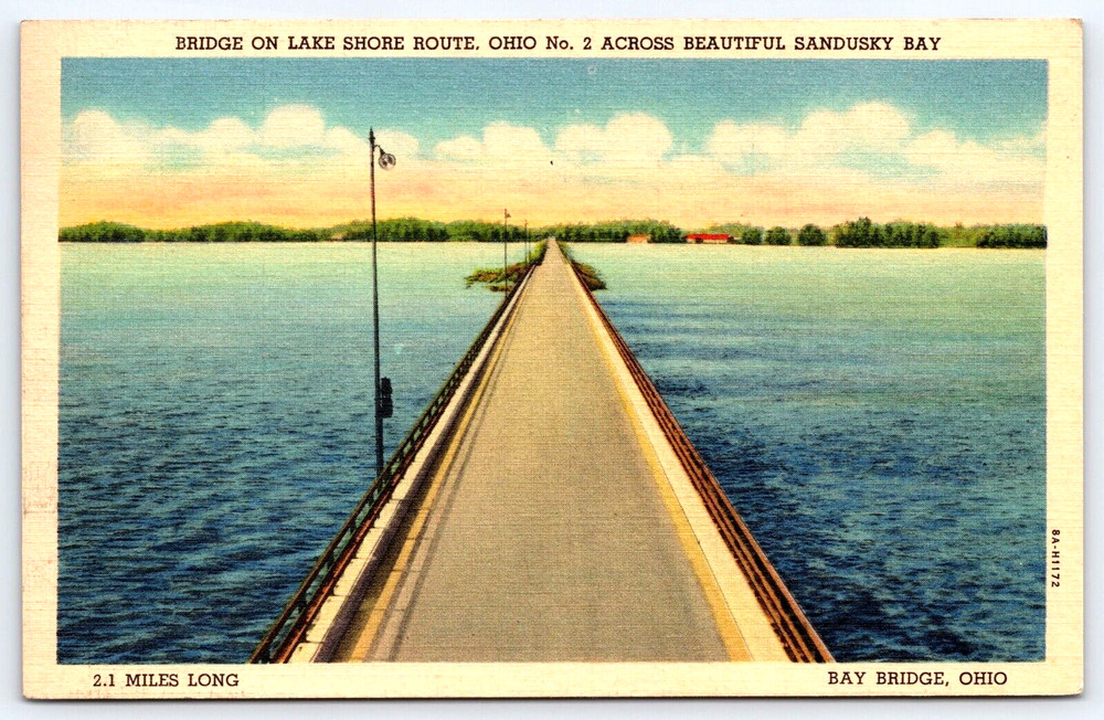 Vintage Old Outdoor Postcard Sandusky Bay Bridge Water Ohio Usa