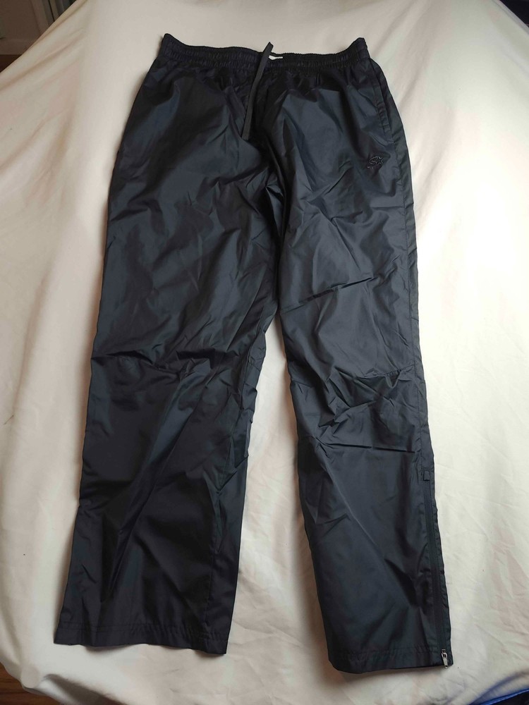 Vintage Starter Track Pants Black Nylon Windbreaker Mesh Lined Mens L Y2K Baggy