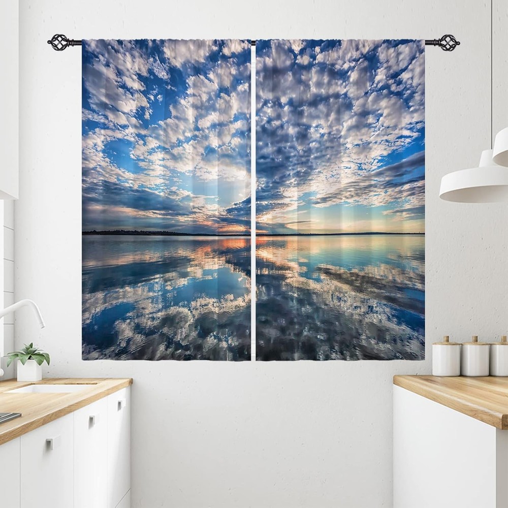 Cloud Kitchen Curtains Nature Landscape Theme Sunset Cloud Lake Scenery Scene D