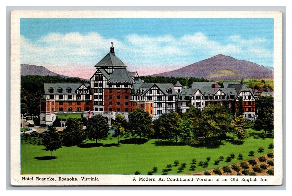 Roanoke VA Virginia Hotel Roanoke Old English Inn Linen Postcard Posted 1949