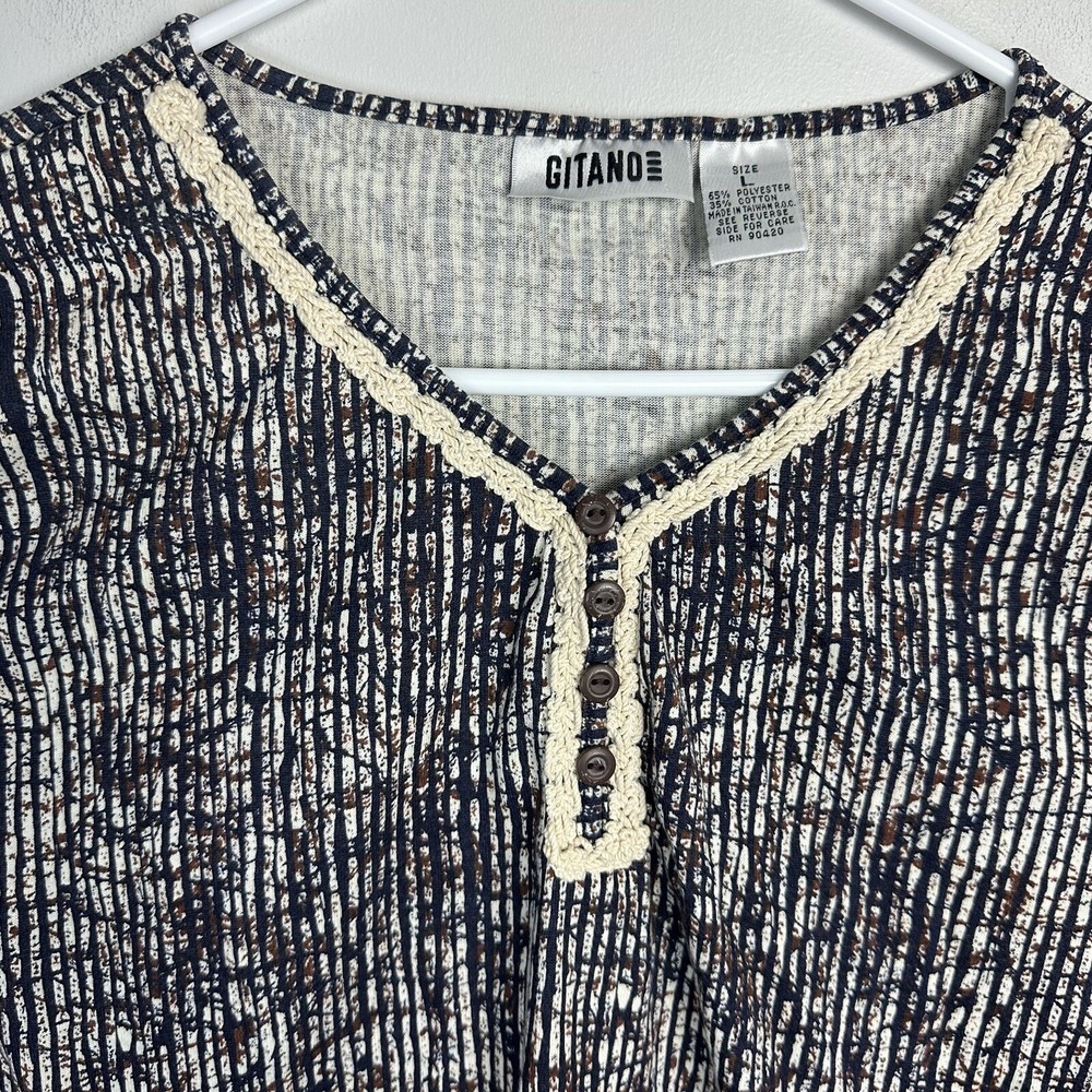 Vintage 90s Gitano Crop Top Short Sleeve Button Crochet V Neck Large Y2K