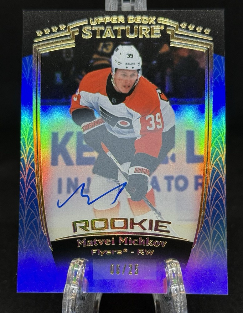 Upper Deck Stature Rookie Auto Blue Matvei Michkov Flyers Serial #32/25